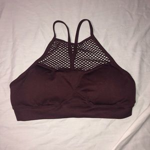 Maroon netted sports bra.